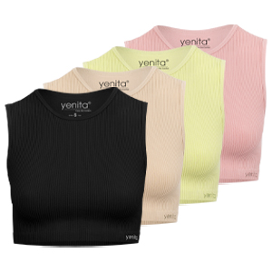 Ärmelloses Crop-Top mit Rundhalsausschnitt und ribbed-textur in Schwarz, Beige, Grün oder Rosa