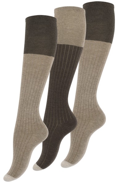 3 pairs of ladies cotton knee socks, brown